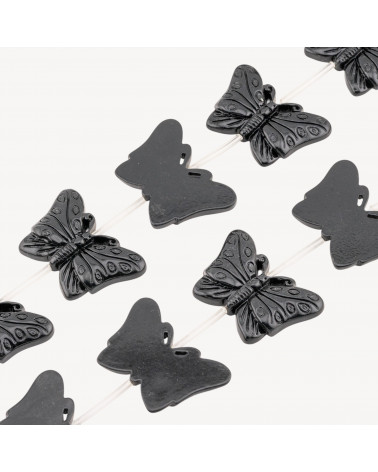 Fili di Perline In Resina A Forma di Farfalla 40x27mm 11pz Incisione Solo Fronte Nero-PERLINE IN RESINA | Worldofjewel.com