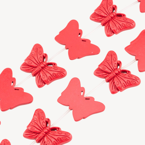 Cuentas de resina de mariposa (40 x 27 mm, 11 unidades), grabadas en una sola cara, color rojo