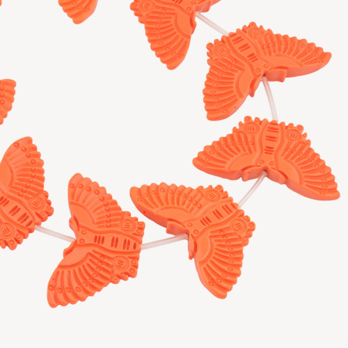 Cuentas de resina de mariposa (55 x 28 mm, 11 unidades, grabado frontal y posterior, naranja)