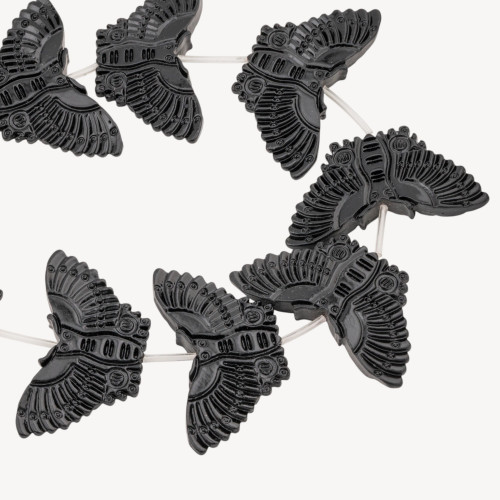 Cuentas de resina de mariposa (55 x 28 mm, 11 unidades), color negro, con grabado frontal y posterior.