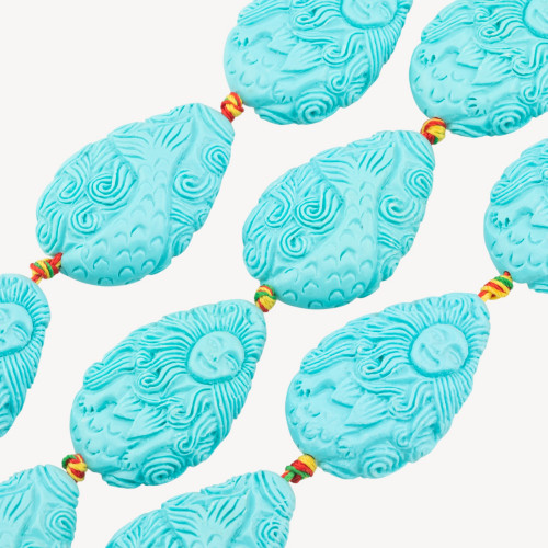 Mermaid Resin Bead Strands 18x54mm 6pcs Front and Back Engraving Light Blue