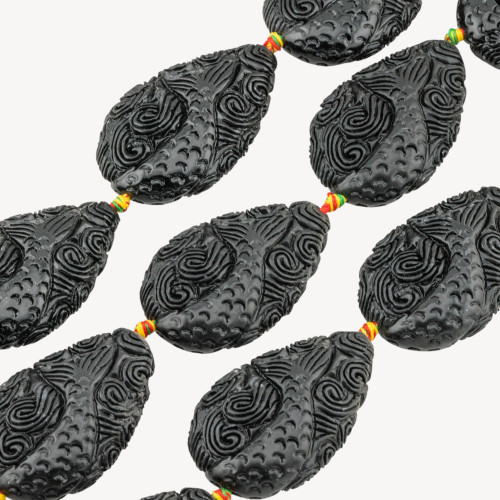 Mermaid Resin Bead Strands 18x54mm 6pcs Black Front and Back Engraving