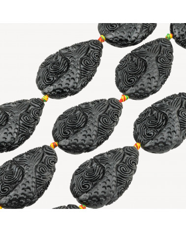Fili di Perline In Resina A Forma di Sirena 18x54mm 6pz Incisione Fronte Retro Nero-PERLINE IN RESINA | Worldofjewel.com