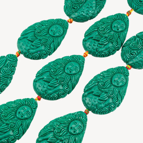 Perles de résine sirène, 6 pièces, 18 x 54 mm, gravées recto verso, vertes
