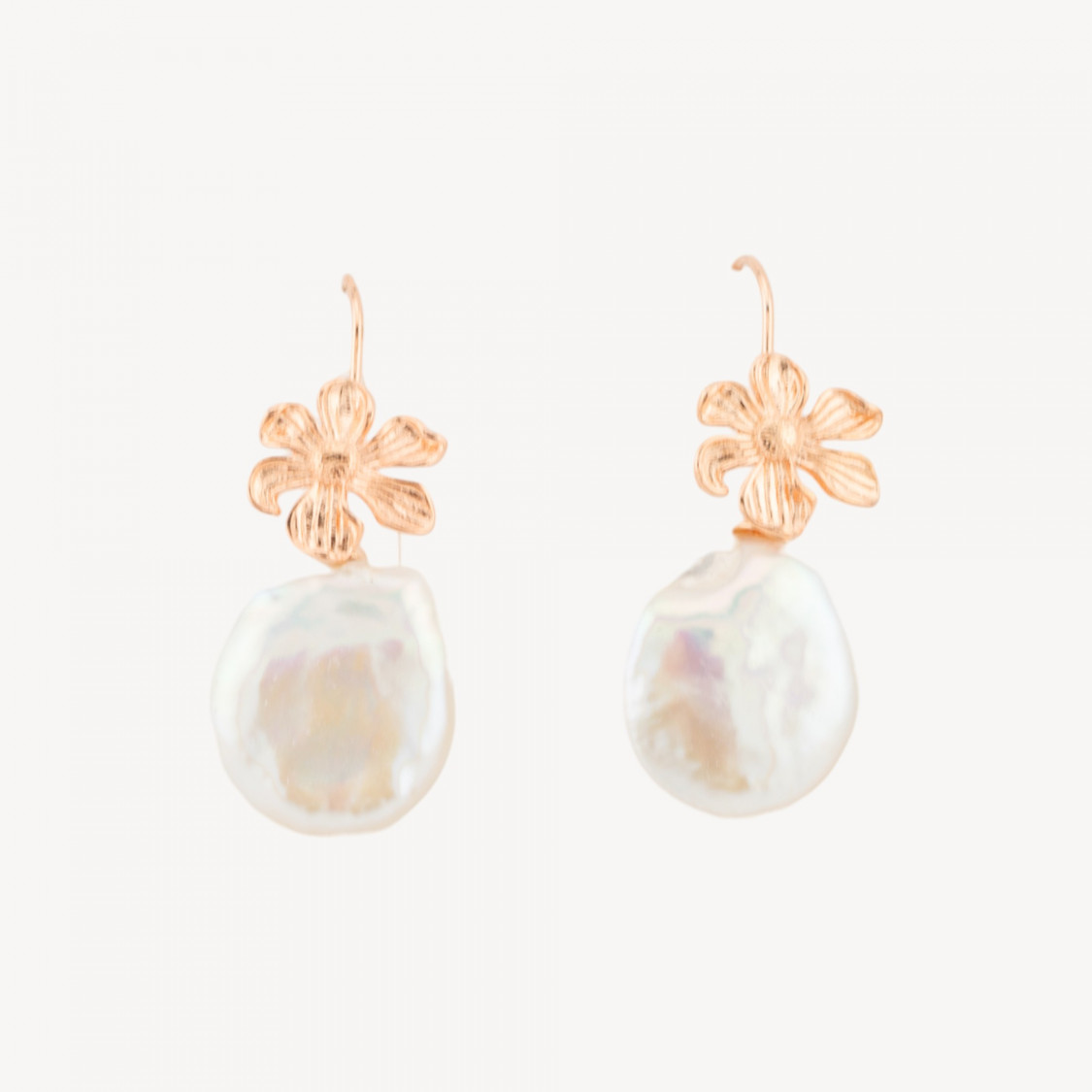 925 Silver Leaf Stud Earrings with Coin River Pearls 15x38mm Rose Gold-SILVER 925 DESIGN ITALY | Worldofjewel.com