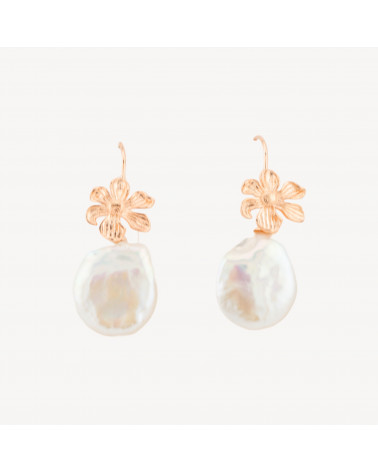 Orecchini A Perno Di Argento 925 Foglia Con Perle Di Fiume Coin 15x38mm Oro Rosa-ARGENTO 925 DESIGN ITALY | Worldofjewel.com