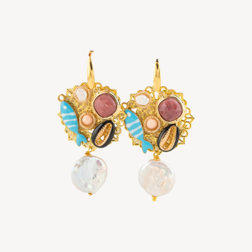 Boucles d'oreilles en bronze, pierre et cristal MOD.10