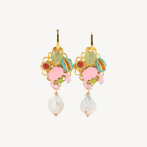 Bronze, Stone, and Crystal Earrings MOD.19