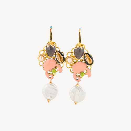 Boucles d'oreilles en bronze, pierre et cristal MOD.7