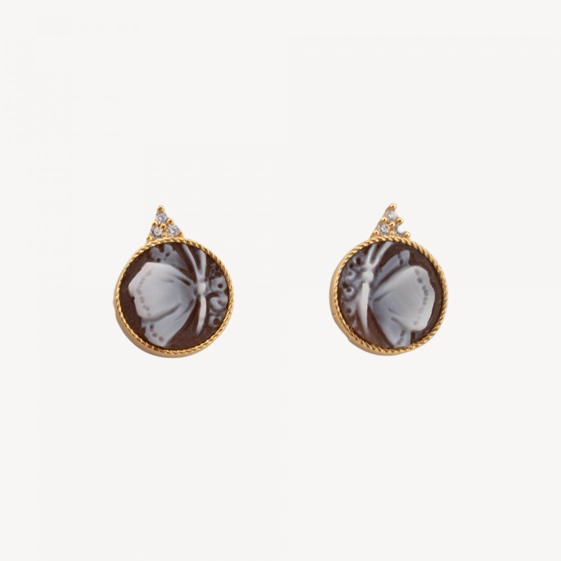 925 Silver Earrings with Italian Handcrafted Cameo 09mm Gold Plated-SILVER 925 DESIGN ITALY | Worldofjewel.com