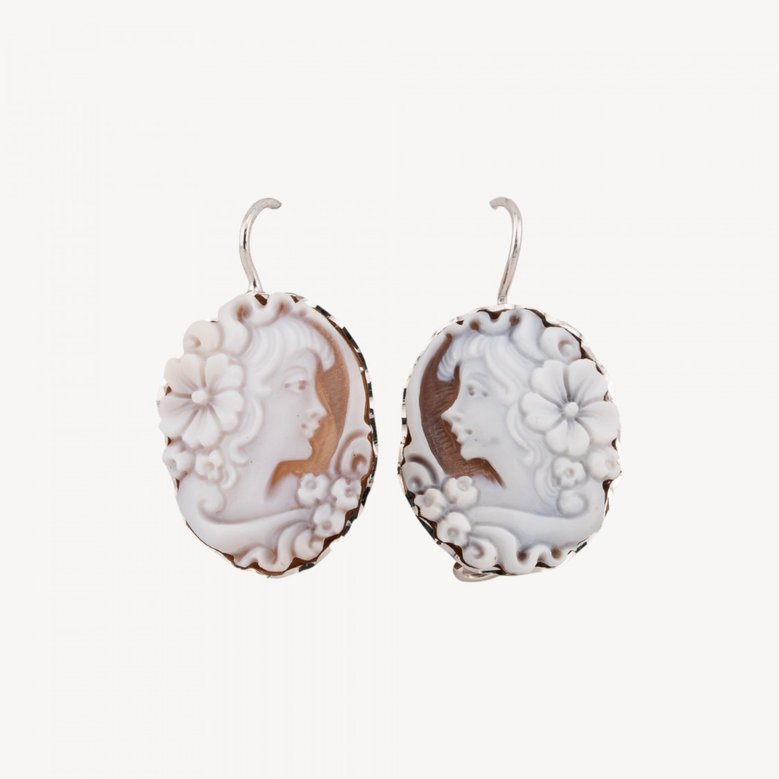 Ohrringe aus 925er Sterlingsilber mit 20 mm großer, handgefertigter italienischer Kamee-SILBER 925 DESIGN ITALIEN | Worldofjewel.com