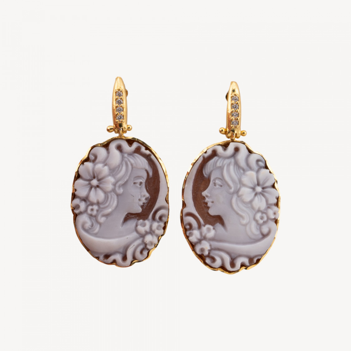 Orecchini In Argento 925 Con Cammeo Italiano Artigianale 20mm Dorato-ARGENTO 925 DESIGN ITALY | Worldofjewel.com