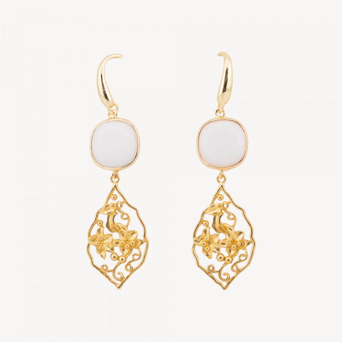 Bronze Earrings with 20x70mm White Agate Cat's Eye Cabochons-EARRINGS MADE WITH STYLE | Worldofjewel.com