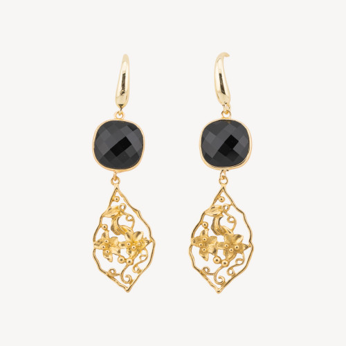 Pendientes de bronce con cabujón de ojo de gato negro de 20 x 70 mm