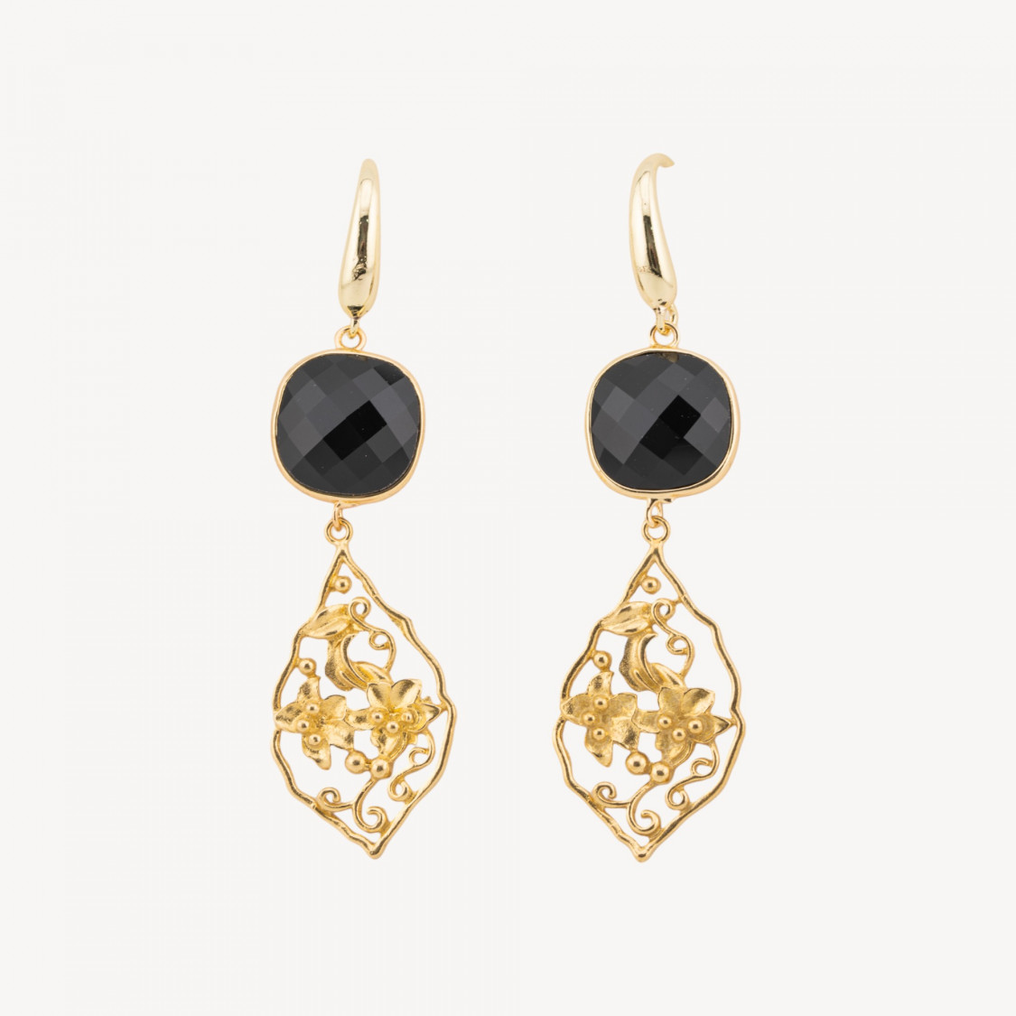 Orecchini In Bronzo Con Cabochon Di Occhi di Gatto 20x70mm Nero-ORECCHINI MADE WITH STYLE | Worldofjewel.com