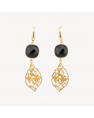 Orecchini In Bronzo Con Cabochon Di Occhi di Gatto 20x70mm Nero-ORECCHINI MADE WITH STYLE | Worldofjewel.com