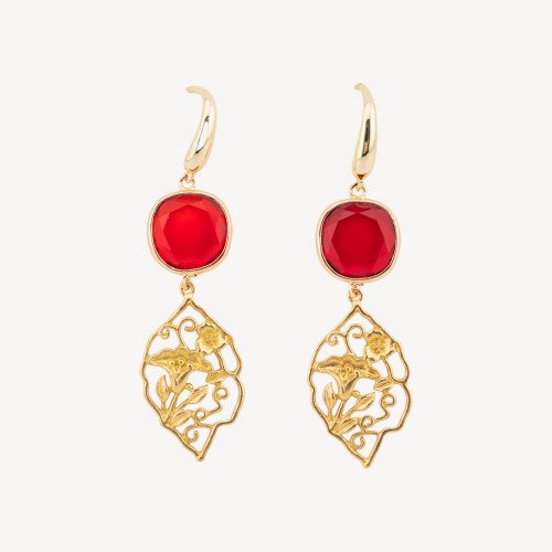 Pendientes de bronce con cabujón de ojo de gato rojo de 20 x 70 mm