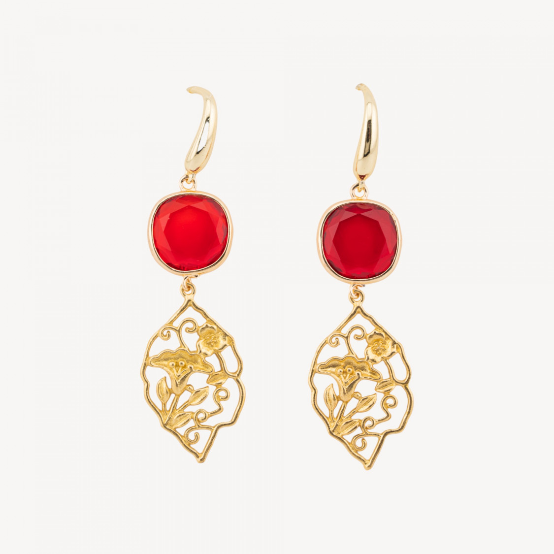 Boucles d'oreilles cabochon œil-de-chat rouge 20x70mm en bronze-BOUCLES D'OREILLES CONÇUES AVEC STYLE | Worldofjewel.com