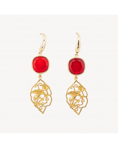 Orecchini In Bronzo Con Cabochon Di Occhi di Gatto 20x70mm Rosso-ORECCHINI MADE WITH STYLE | Worldofjewel.com