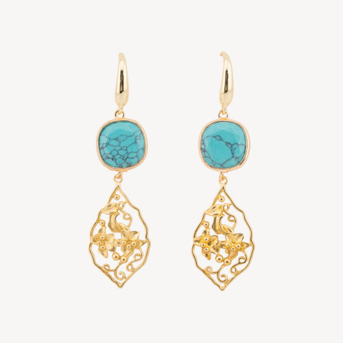 Boucles d'oreilles en bronze avec cabochons œil-de-chat turquoise de 20 x 70 mm