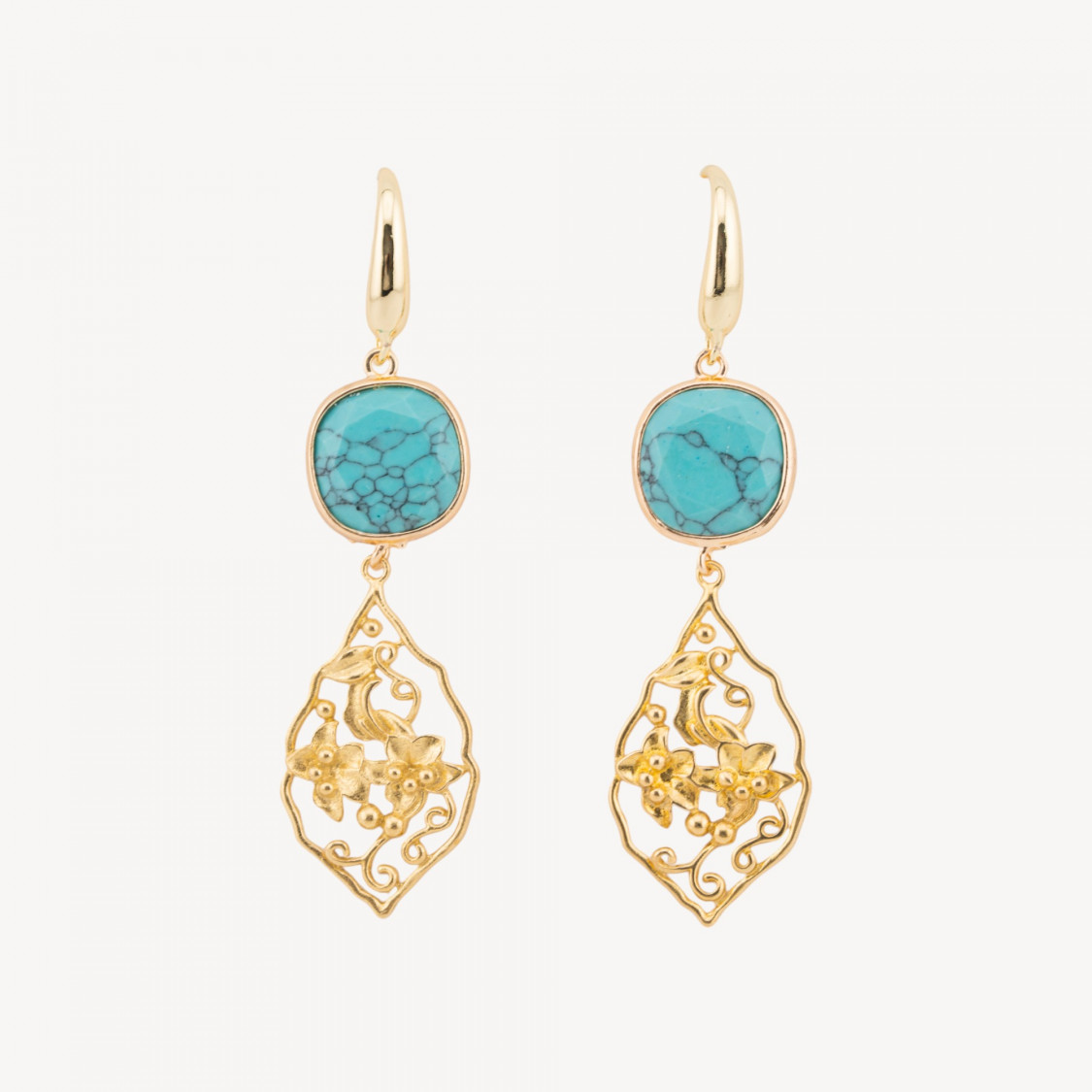 Orecchini In Bronzo Con Cabochon Di Occhi di Gatto 20x70mm Turchese-ORECCHINI MADE WITH STYLE | Worldofjewel.com