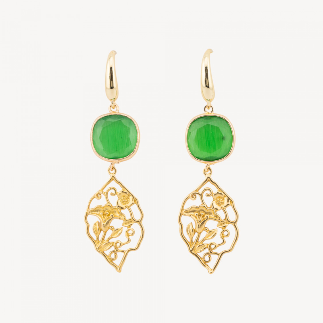 20x70mm Green Cat's Eye Cabochon Bronze Earrings-EARRINGS MADE WITH STYLE | Worldofjewel.com