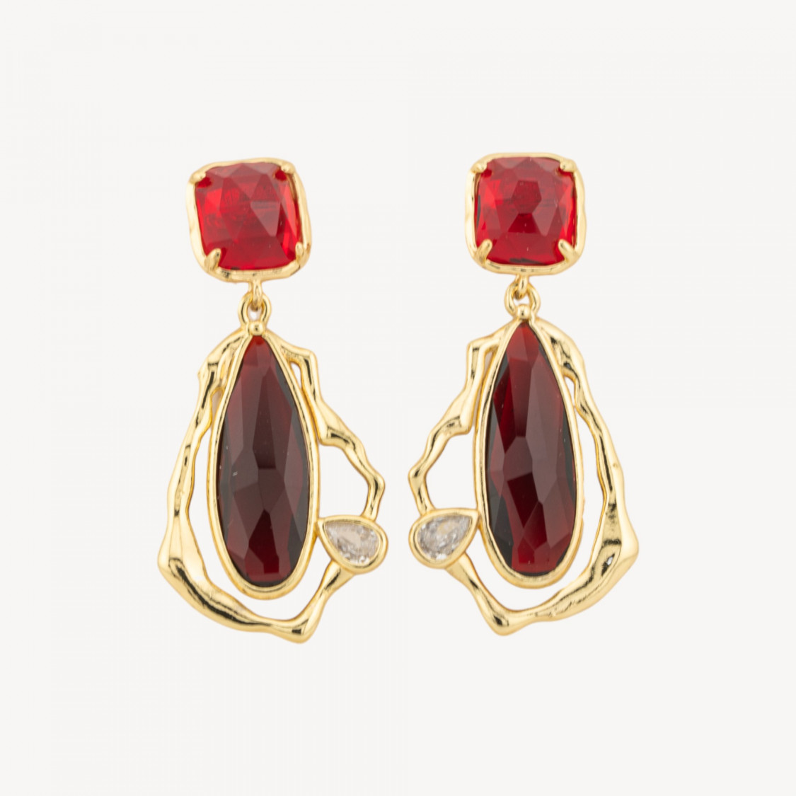 Orecchini Perno Di Bronzo Con Cristalli CZ e Occhio Di Gatto Galvanica Oro Rosso-BRONZO CRYSTAL | Worldofjewel.com