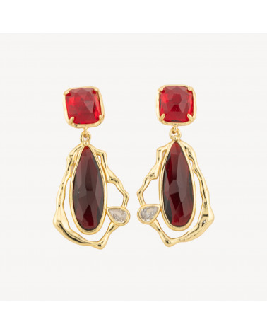 Orecchini Perno Di Bronzo Con Cristalli CZ e Occhio Di Gatto Galvanica Oro Rosso-BRONZO CRYSTAL | Worldofjewel.com