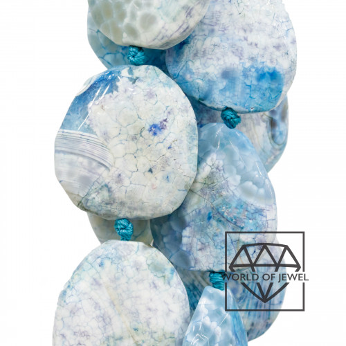 White Fire Agate Plate Faceted Plate 35x38mm Blue