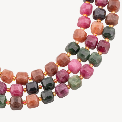 Jade taillé en cube facetté de 10 mm, tourmaline multicolore
