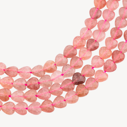Strawberry Quartz Heart Flat Faceted Hard Cut 8mm