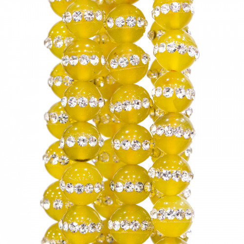 Yellow Agate With Smooth Round Rhinestones 08mm