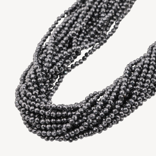 Perles de zircone facettées noir de jais de 3 mm
