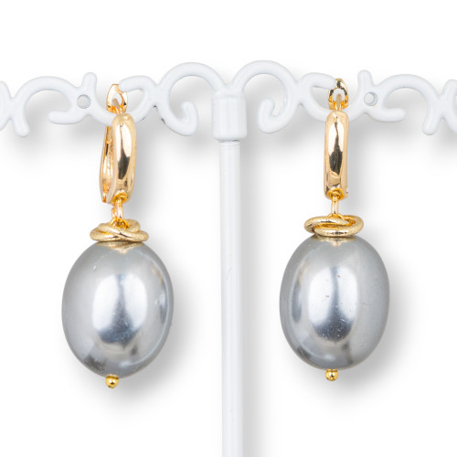 Boucles d'oreilles à fermoir à levier en bronze avec pendentif en perle de Majorque de 15 x 40 mm en or gris