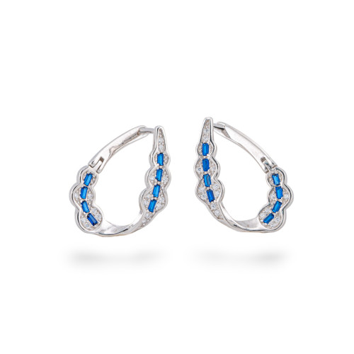 Ohrringe aus 925er Sterlingsilber mit Zirkonia (15 x 21 mm), 1 Paar, rhodiniert blau