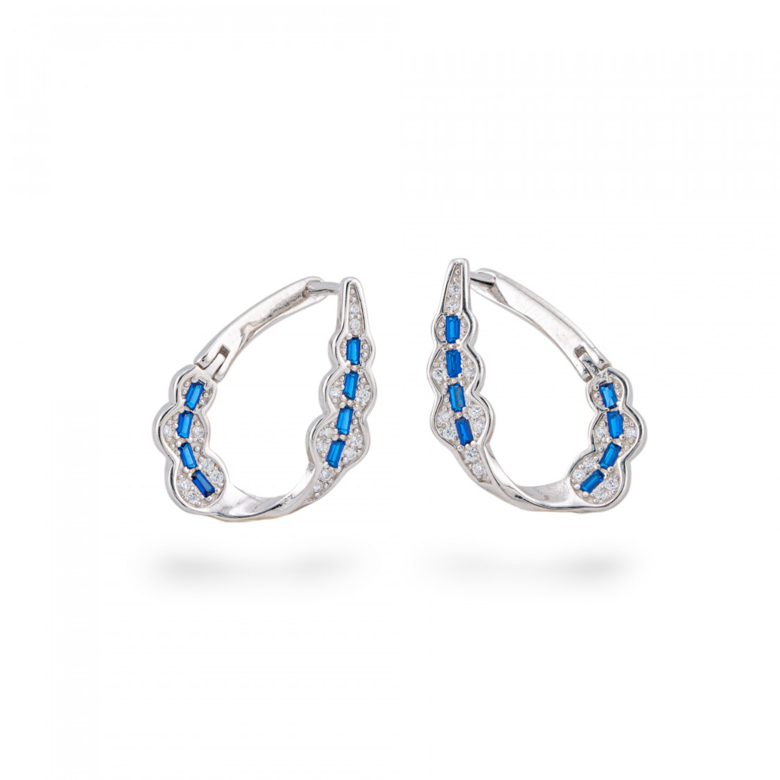 Pendientes de Plata 925 con Circonitas 15x21mm 1 Par Rodio Azul-PENDIENTES DE PLATA 925 Y CIRCONITA LUX | Worldofjewel.com