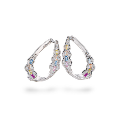 Boucles d'oreilles en argent 925 avec zirconiums 15 x 21 mm, 1 paire, plaquées rhodium.