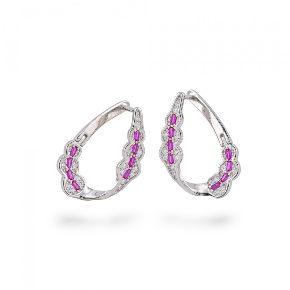 Pendientes de Plata 925 con Circonitas 15x21mm 1 Par Rubí Rodiado-PENDIENTES DE PLATA 925 Y CIRCONITA LUX | Worldofjewel.com