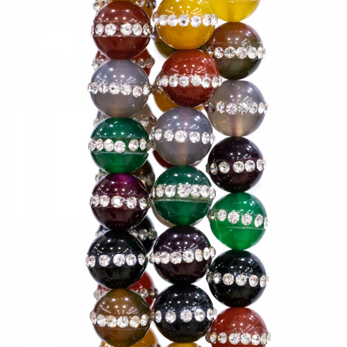Multicolor Agate With Smooth Round Rhinestones 06mm