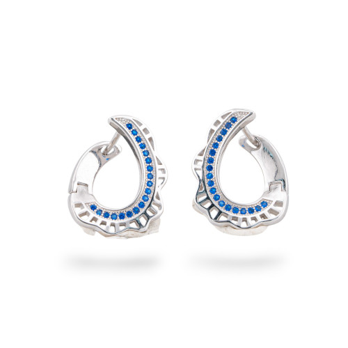 Boucles d'oreilles en argent 925 avec zirconiums 16 x 20 mm, 1 paire, finition rhodium bleu