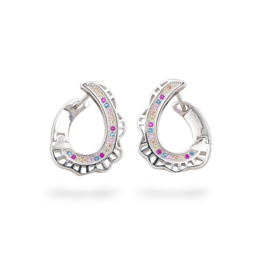 Pendientes de Plata 925 con Circonitas 16x20mm 1 Par Baño de Rodio Mixto