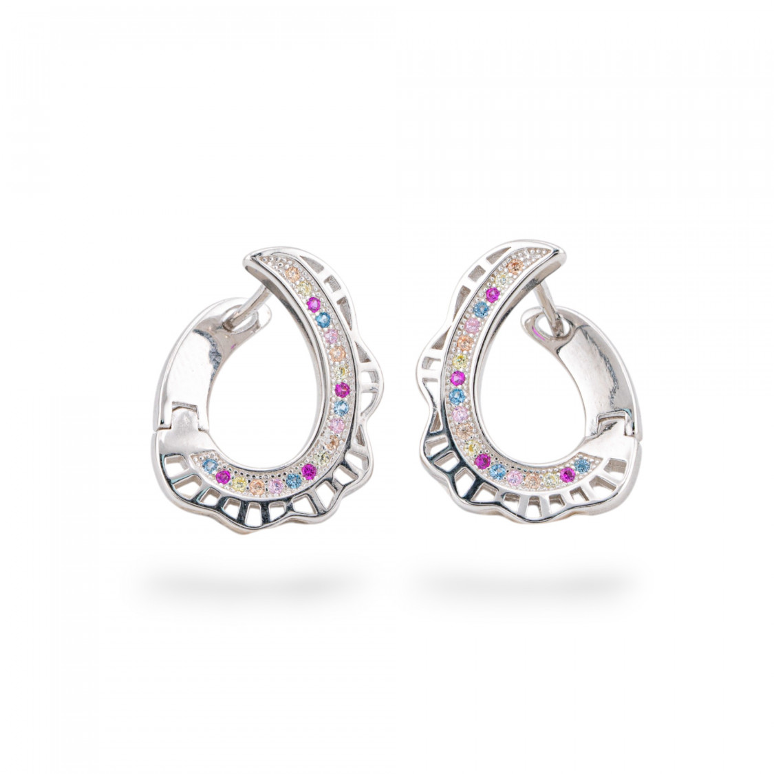 Pendientes de Plata 925 con Circonitas 16x20mm 1 Par Baño de Rodio Mixto-PENDIENTES DE PLATA 925 Y CIRCONITA LUX | Worldofjewel.com