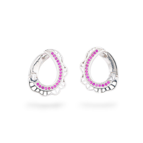 925 Silver Earrings with Zirconia 16x20mm 1 Pair Red Rhodium Plated