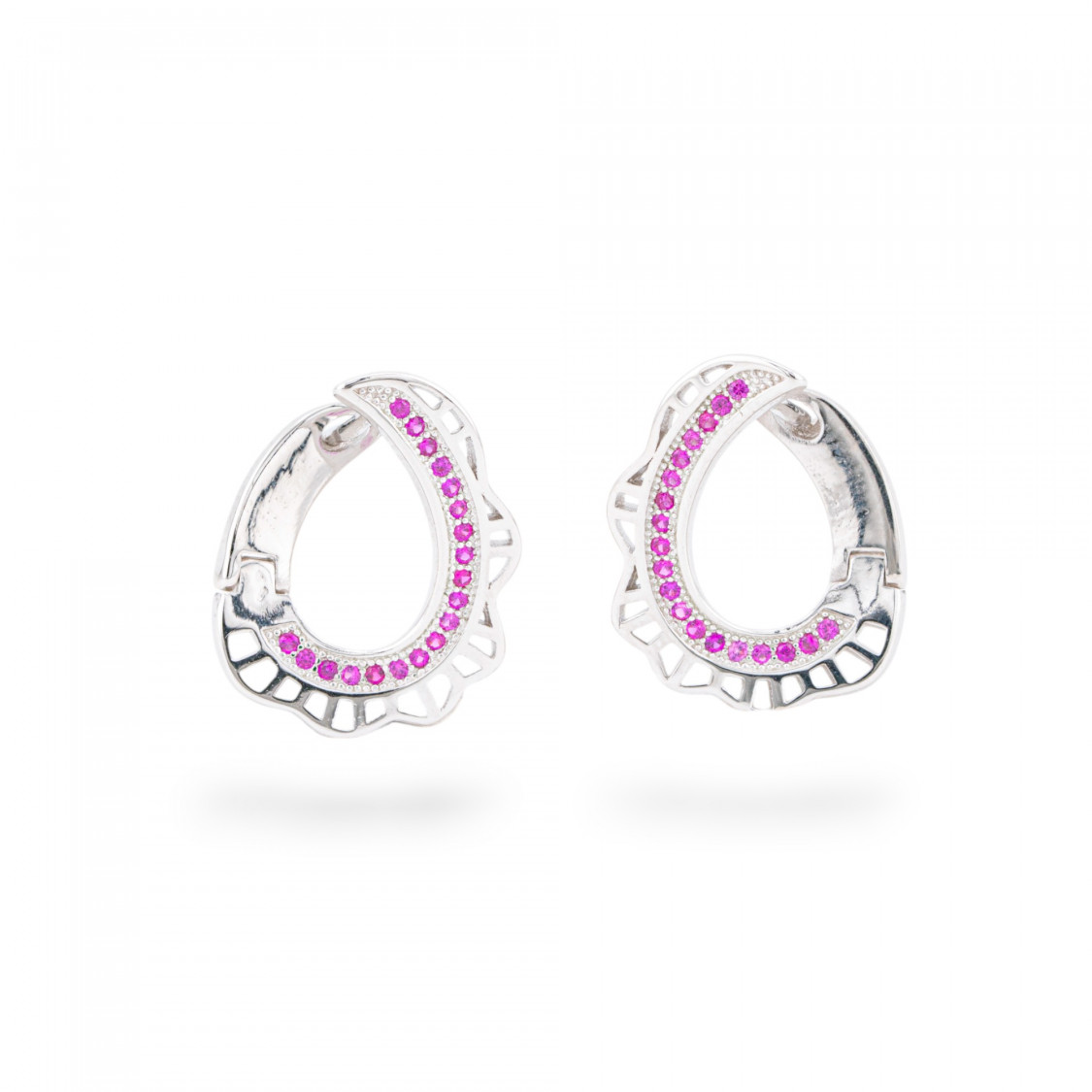 925 Silver Earrings with Zirconia 16x20mm 1 Pair Red Rhodium Plated-LUX 925 SILVER AND ZIRCONIA EARRINGS | Worldofjewel.com