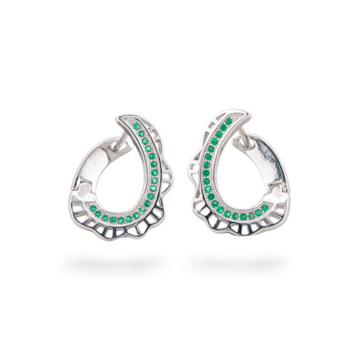 Boucles d'oreilles en argent 925 avec zirconiums 16 x 20 mm, 1 paire, plaquées rhodium vert