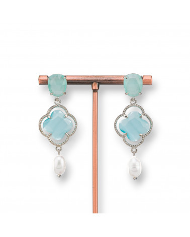 Orecchini Di Bronzo A Perno Con Occhio Di Gatto E Perle Di Fiume 20x58mm Acqua-ORECCHINI MADE WITH STYLE | Worldofjewel.com