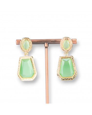 Orecchini Perno Di Bronzo Con Pendenti Di Occhio Di Gatto 20x42mm Dorato Verde Chiaro-ORECCHINI MADE WITH STYLE | Worldofjewel.com