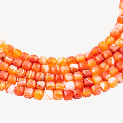 Carnelian Striata Rigid Cut Faceted Cube 6mm