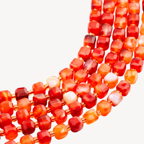 8mm Faceted Cube Rigid Cut Carnelian