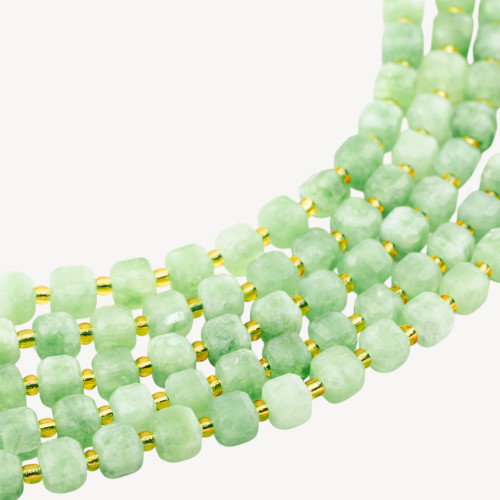 8mm Peridot Green Faceted Cube Hard Cut Jade